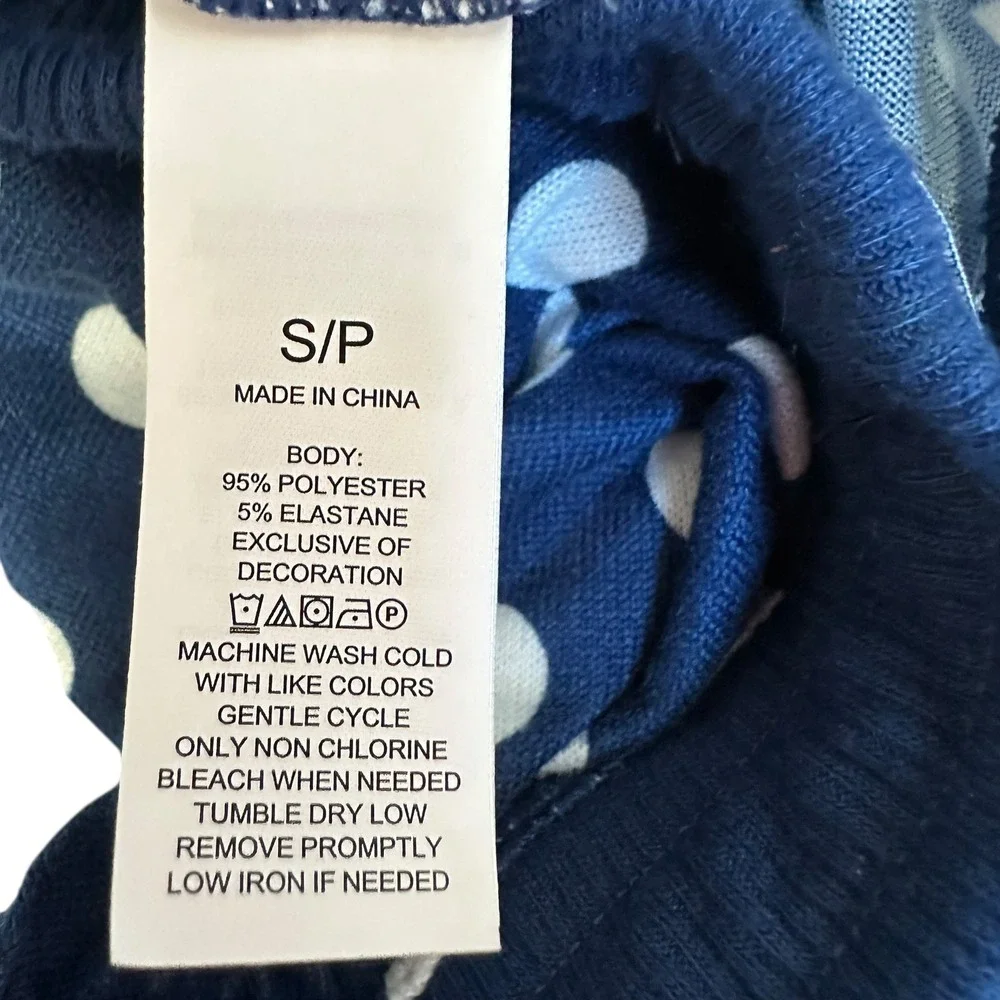 Kate Spade New York‎ Brushed Sweater Knit Long Sleeve PJ Set Blue Polka Dot SM